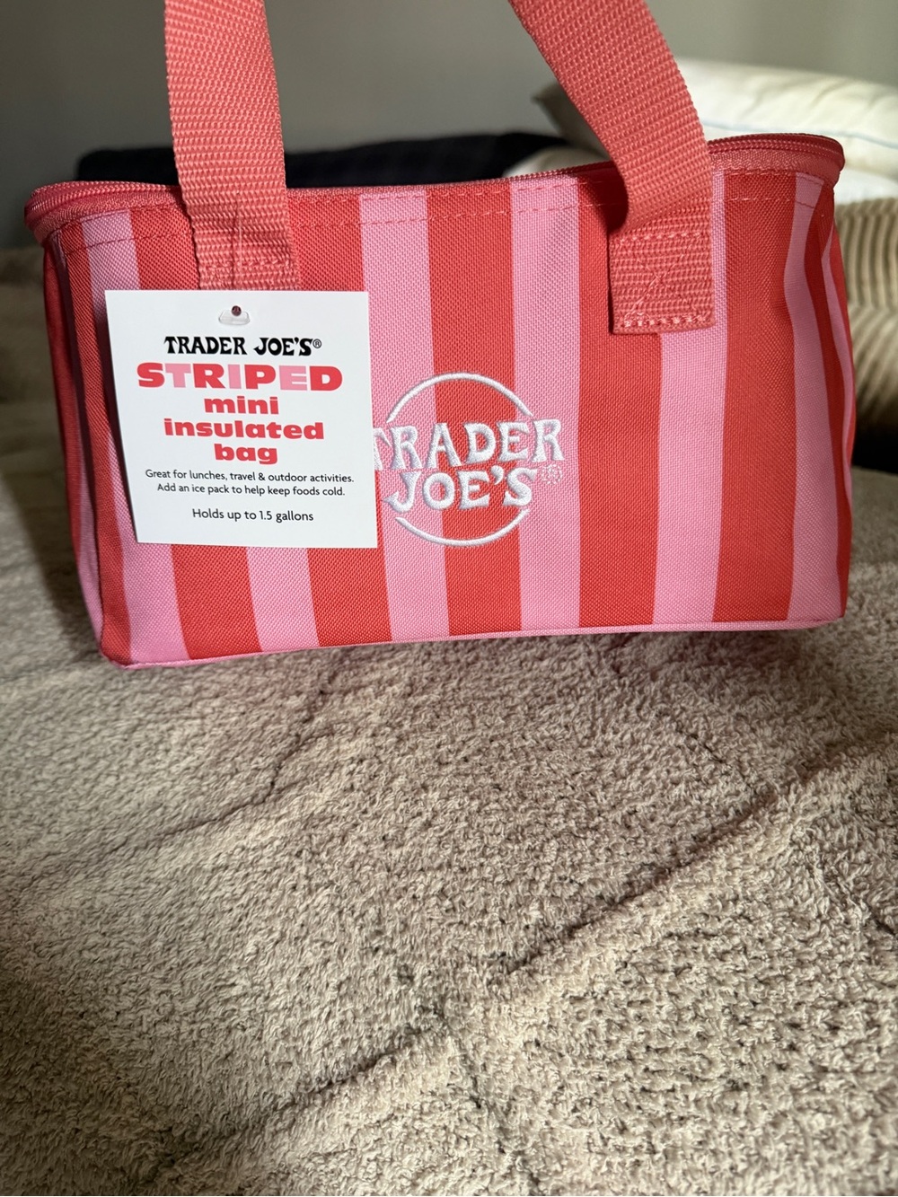 Trader Joe's Pink & Red Striped Mini Insulated Bag